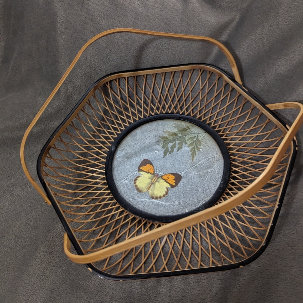 Vintage Bamboo Rattan Butterfly Basket With Handles